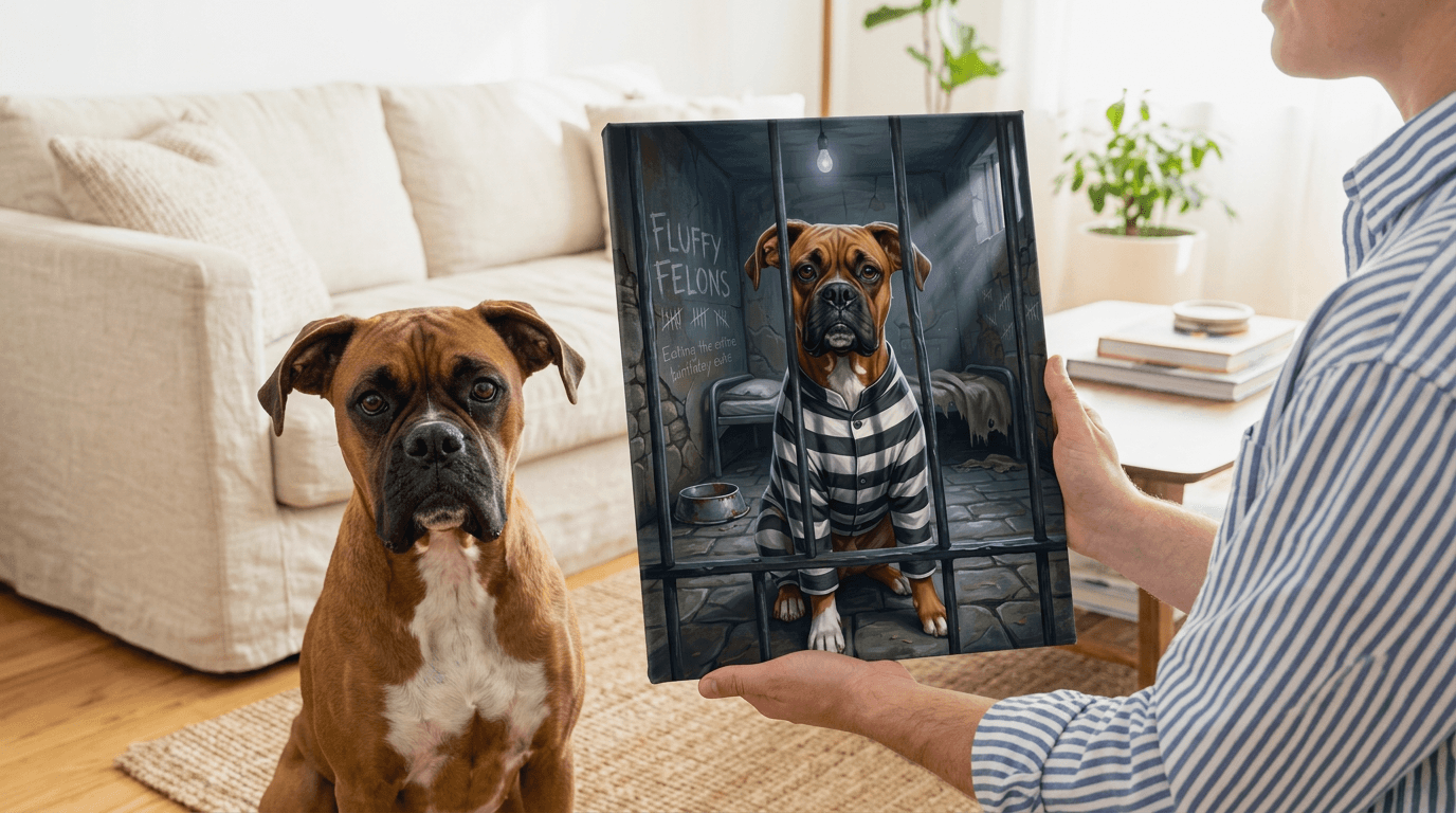 Boxer criminal portrait in frame