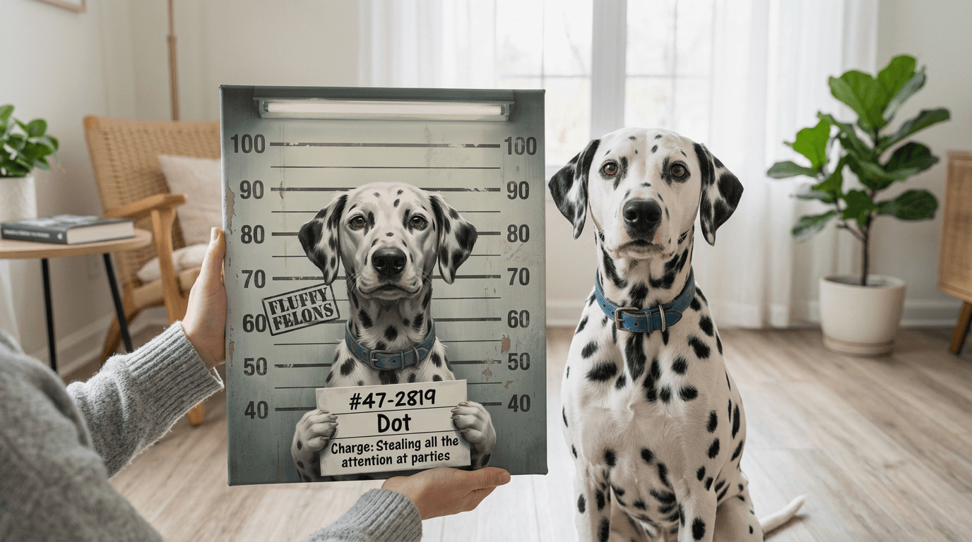 Dalmatian mugshot portrait in frame