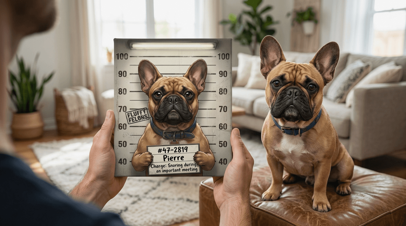French Bulldog criminal portrait in frame