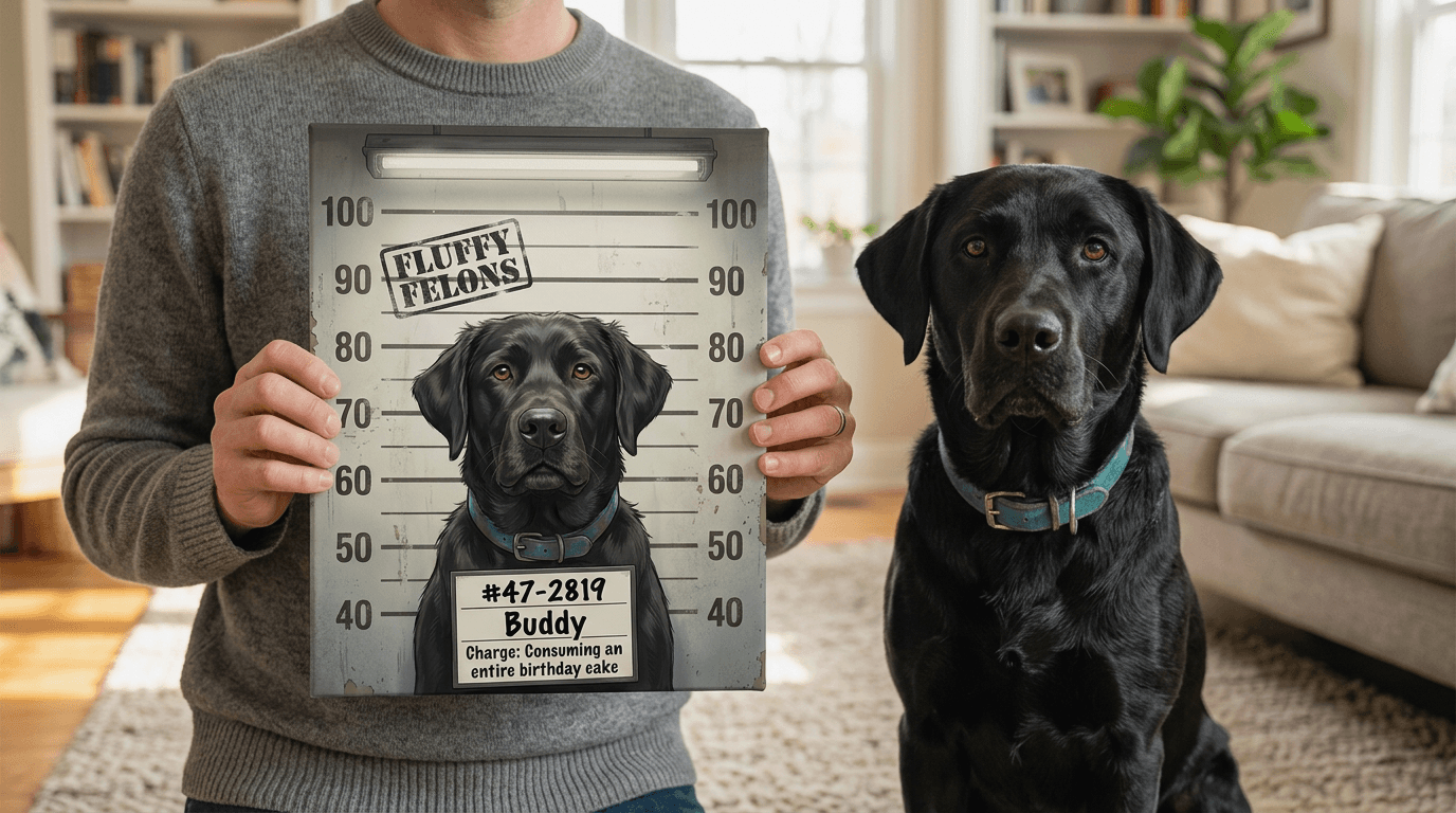 Labrador criminal portrait in frame