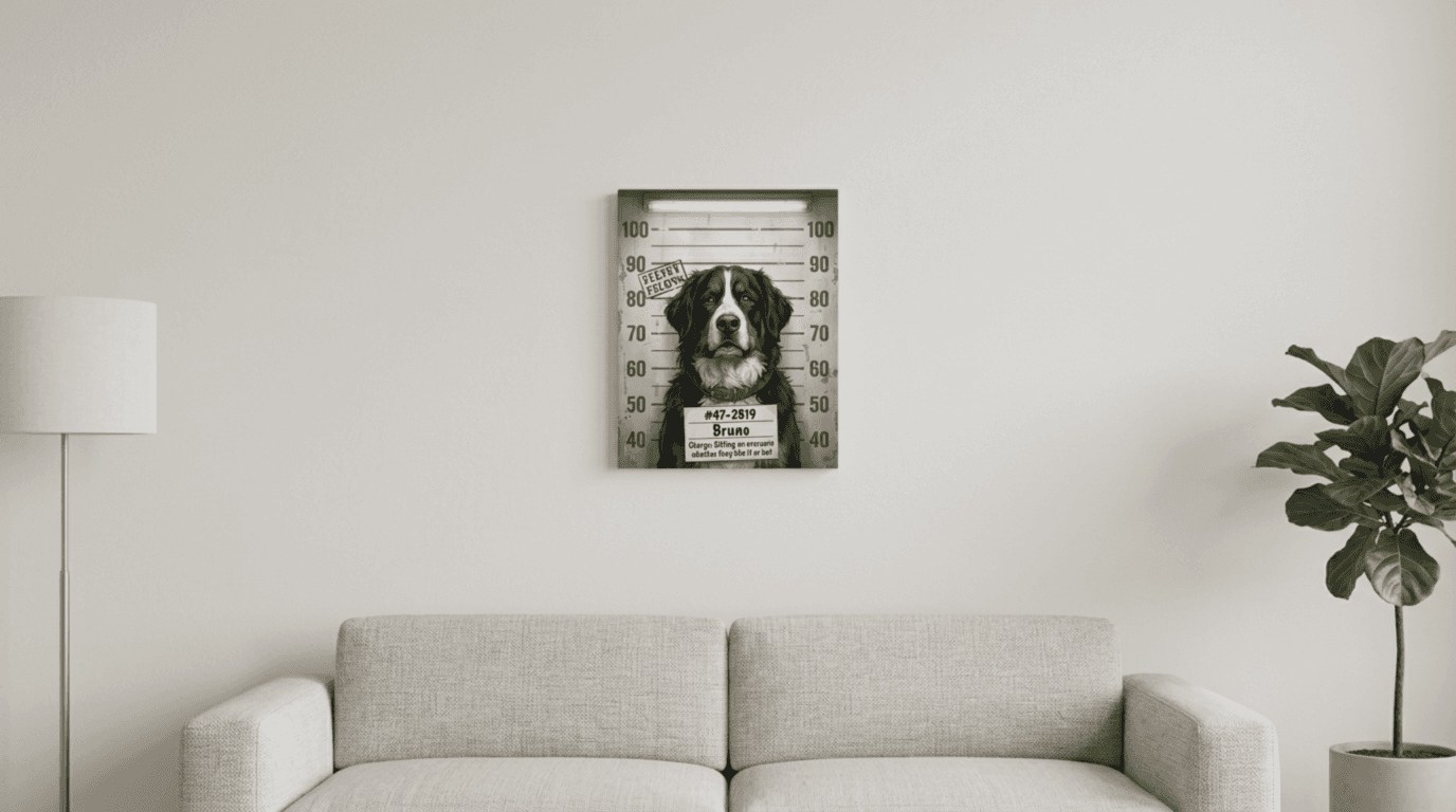 Bernese Mountain Dog portrait on wall