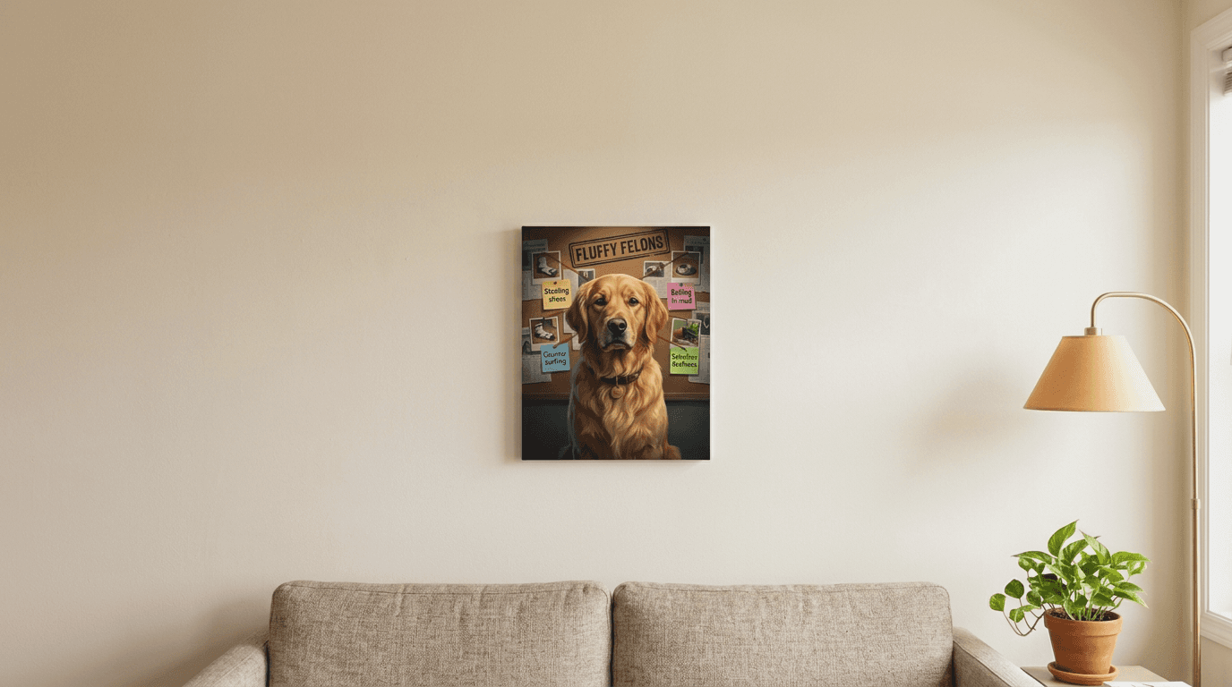 Golden Retriever portrait on wall