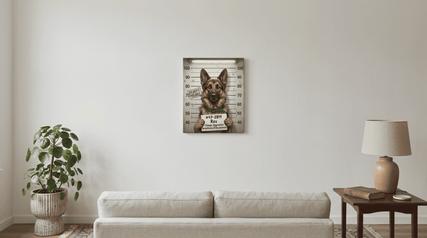 German Shepherd portrait on wall