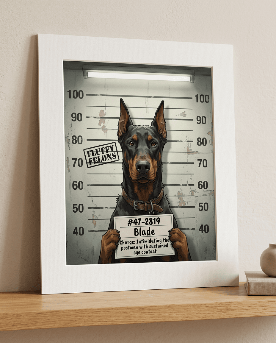 Dobermann mounted print portrait